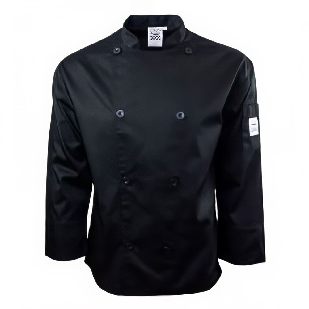 709-J200BK3X Chef's Jacket w/ Long Sleeves - Poly/Cotton, Black, 3X