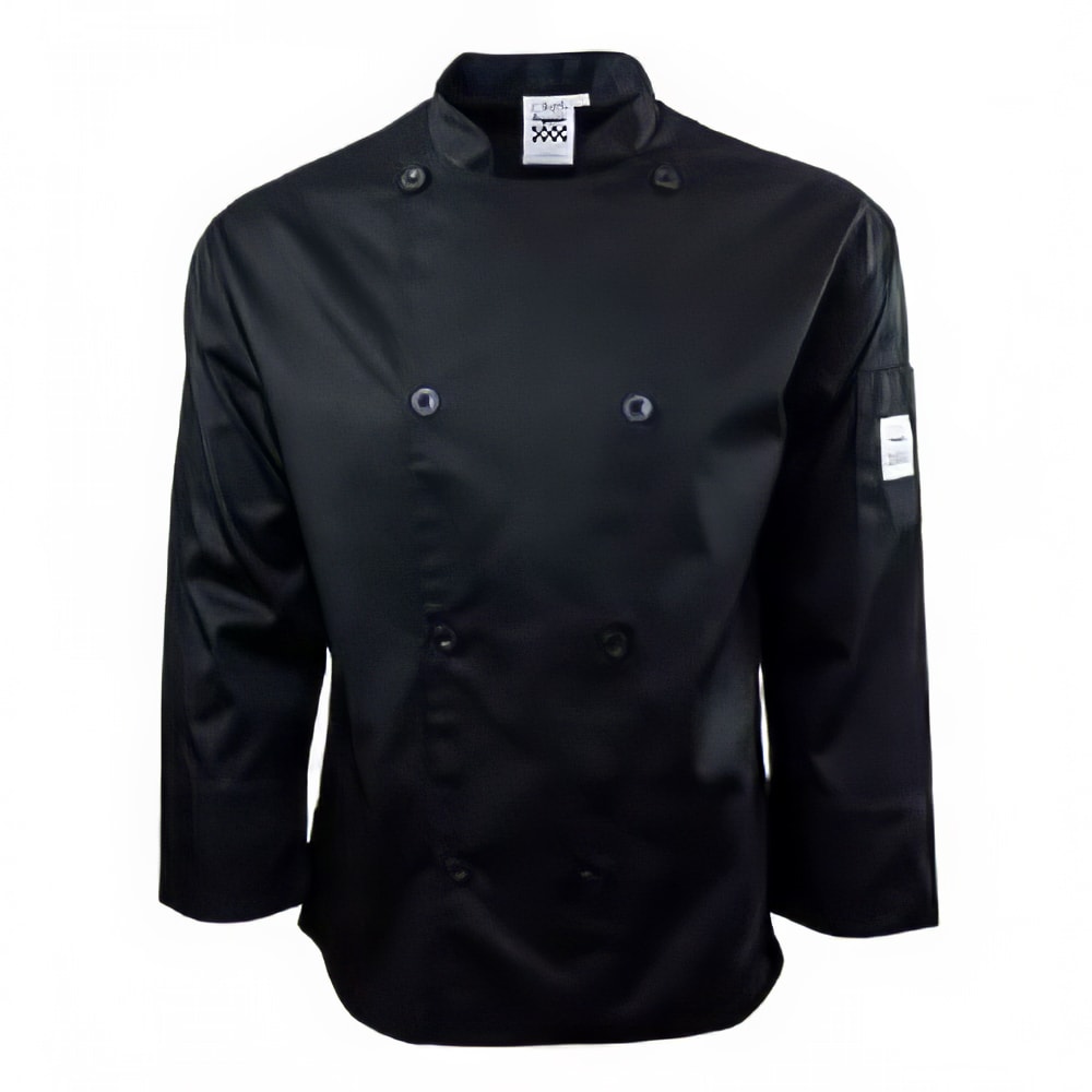 709-J200BKXS Unisex Performance Series Long Sleeve Chef Jacket - X-Small, Black, Poly-Cotton