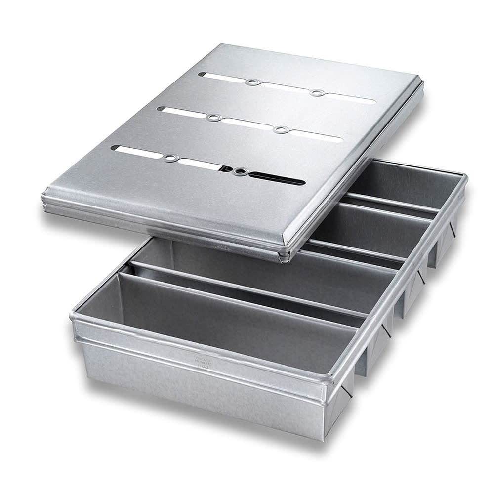 225-44685 4 Mold Pullman Pan Set, Holds 13" x 4" Pans, AMERICOAT Glazed 26 ga. Aluminiz...
