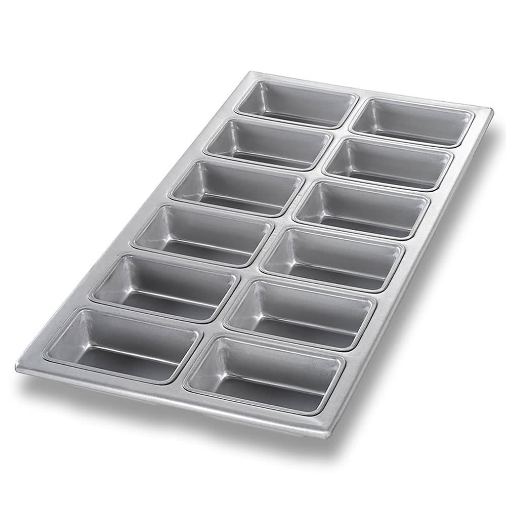 Chicago Metallic 45755 Mini Loaf Pan, Makes (12) 3 7/8" x 2 1/2" Loaves, AMERICOAT Glazed 26 ga Aluminized Steel