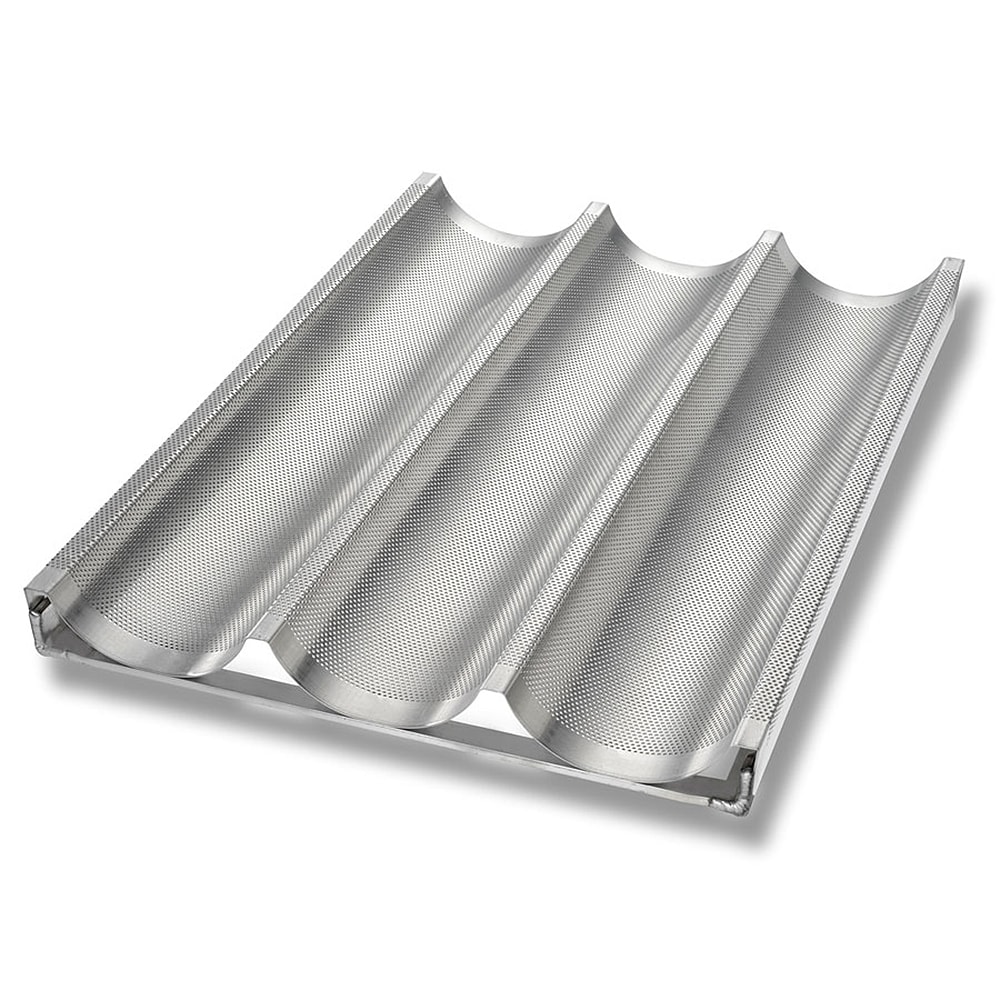 225-49011 Baguette/French Bread Pan, Makes (3) 5 3/16" x 26" Loaves, Perforated, Glazed...