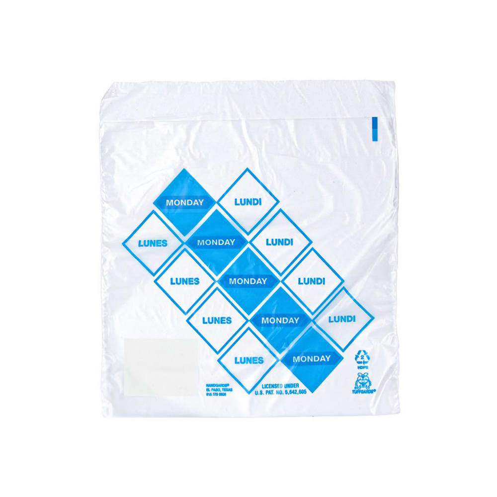 417-436969 Tuffgards Printed Saddle Pack Preportion Bag - Monday, 6 1/2" x 7", HDPE