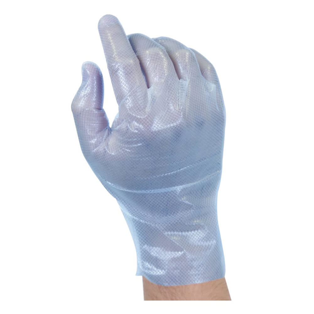417-674202 Gripgards Disposable Polyethylene Hybrid Gloves - Powder Free, Blue, Medium