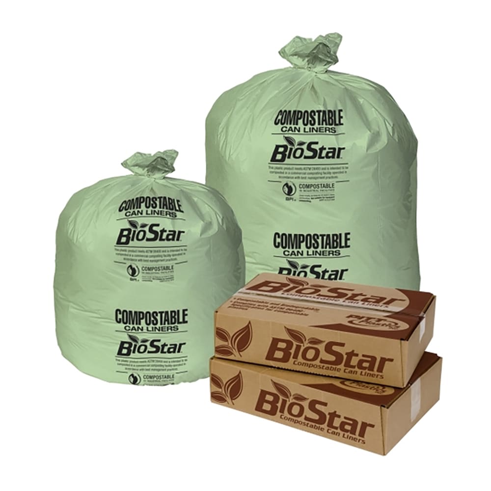 Pitt Plastics BS45G 40 - 45 gal Biostar Trash Can Liner Bags - 46"L x 40"W, LDPE, Green