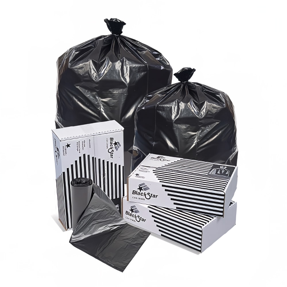 Pitt Plastics B74030XK 33 gal Black Star Trash Can Liner Bags - 39"L x 33"W, LDPE, Black