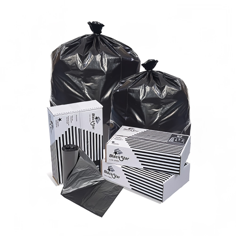 Pitt Plastics B76520XK 60 gal Black Star Trash Can Liner Bags - 58"L x 38"W, LDPE, Black