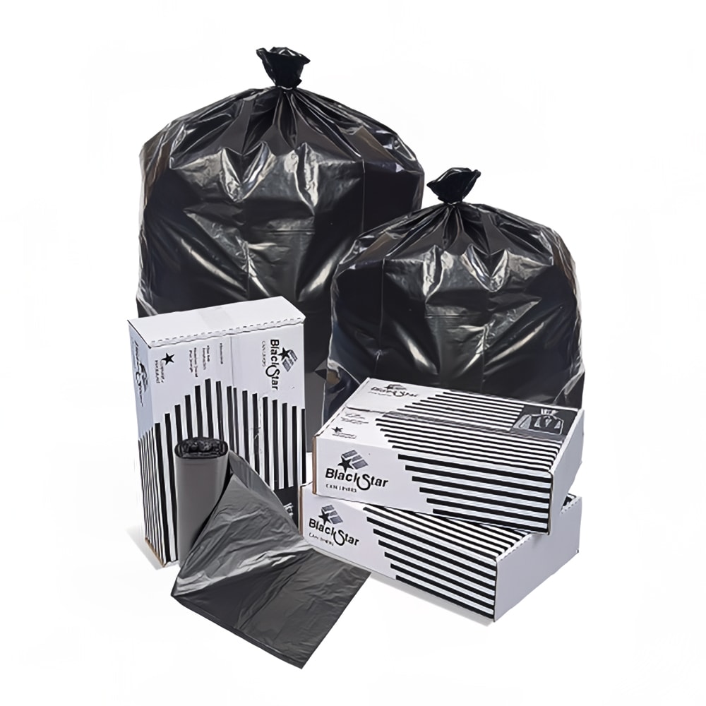 Pitt Plastics B76530XK 60 gal Black Star Trash Can Liner Bags - 58"L x 38"W, LDPE, Black