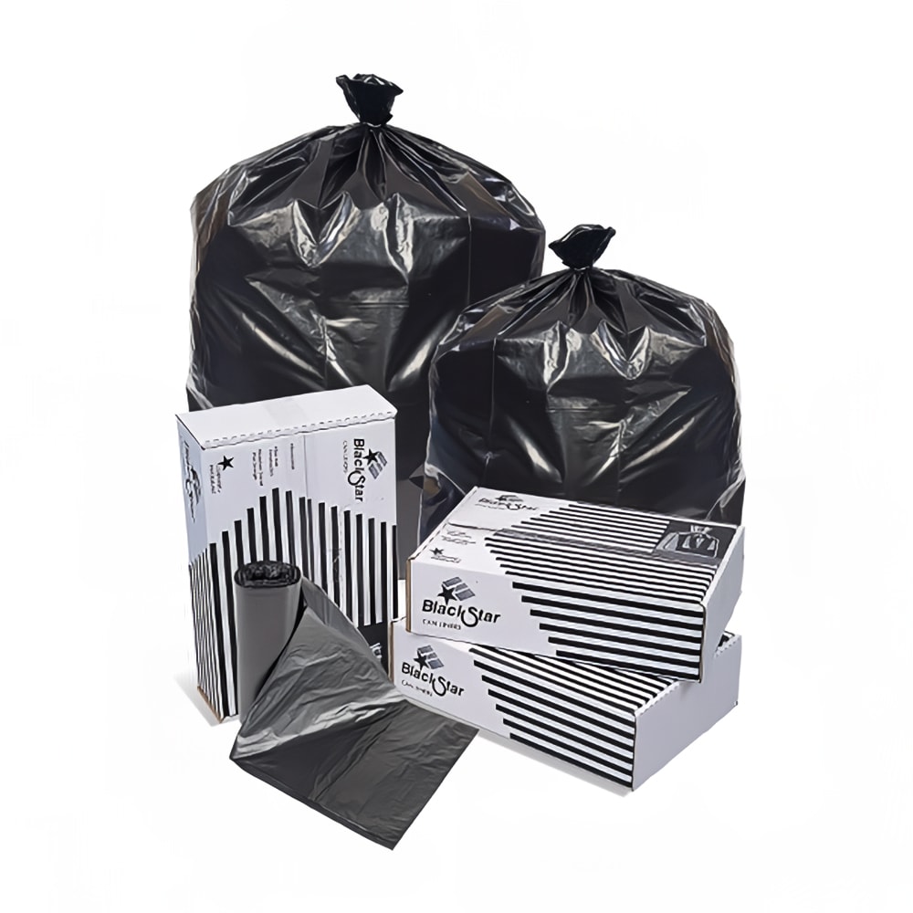 Pitt Plastics B76030XK 55 gal Black Star Trash Can Liner Bags - 58"L x 36"W, LDPE, Black