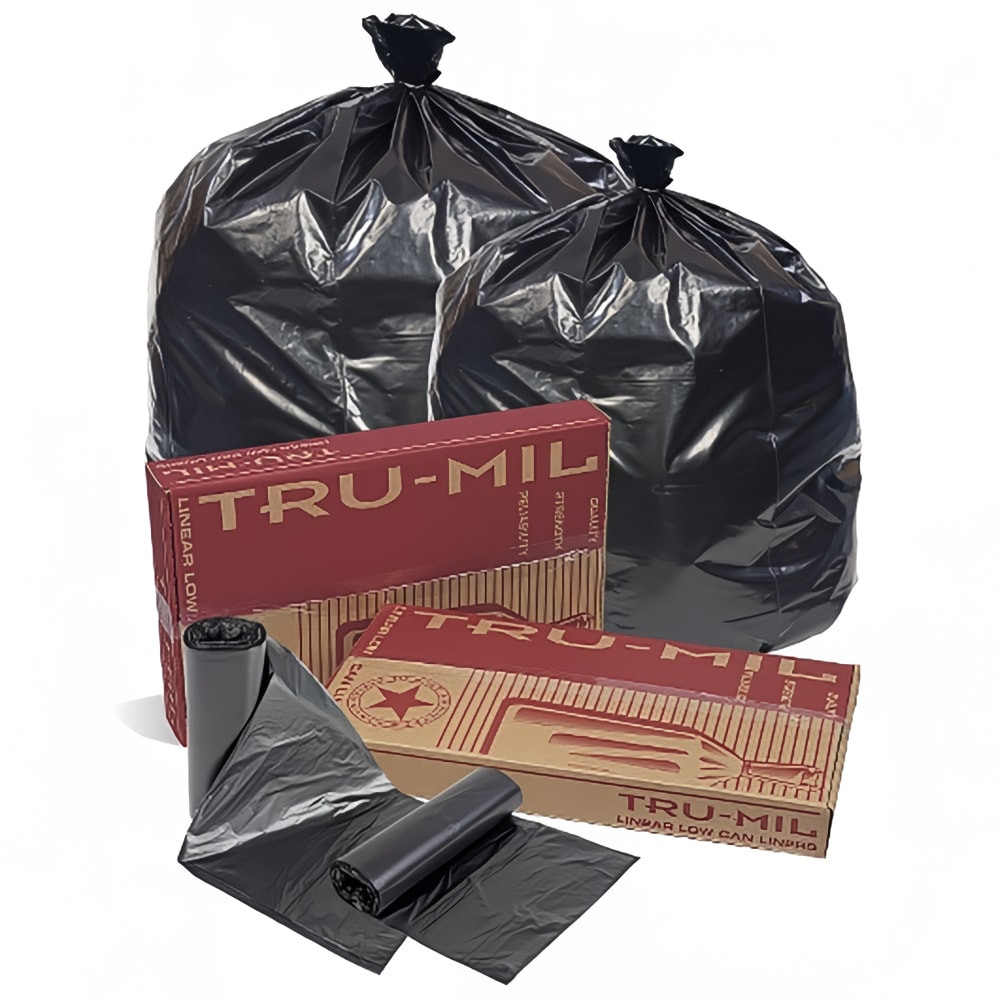 Pitt Plastics TM60XK 55 gal Tru-Mil Trash Can Liner Bags - 58"L x 36"W, LDPE, Black