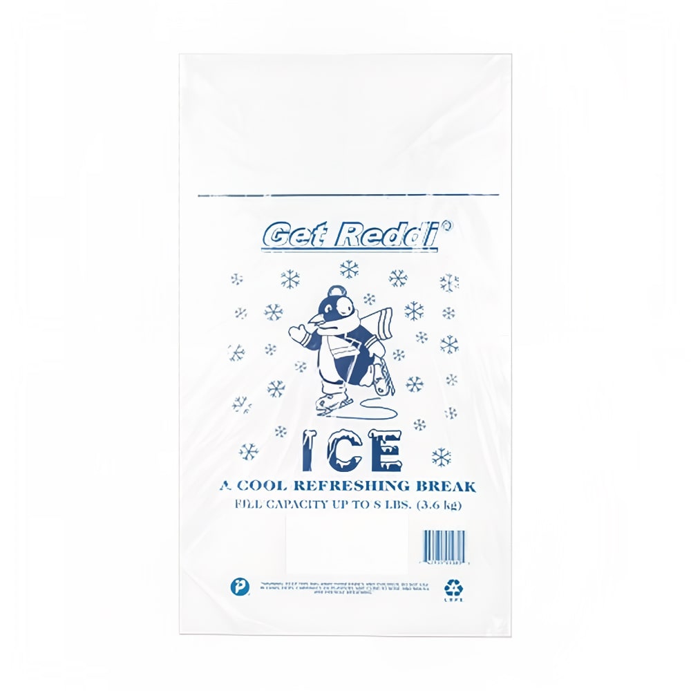 Pitt Plastics IC1221-TT 10 lb Get Reddi Printed Ice Bag - 12" x 21"