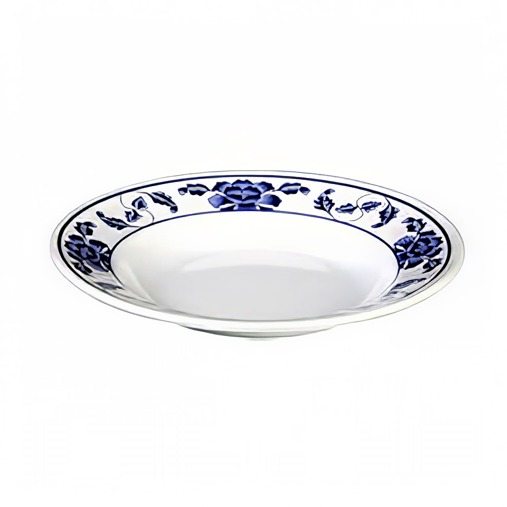438-1107TB 7" Round Lotus Soup Plate - Melamine, White/Blue