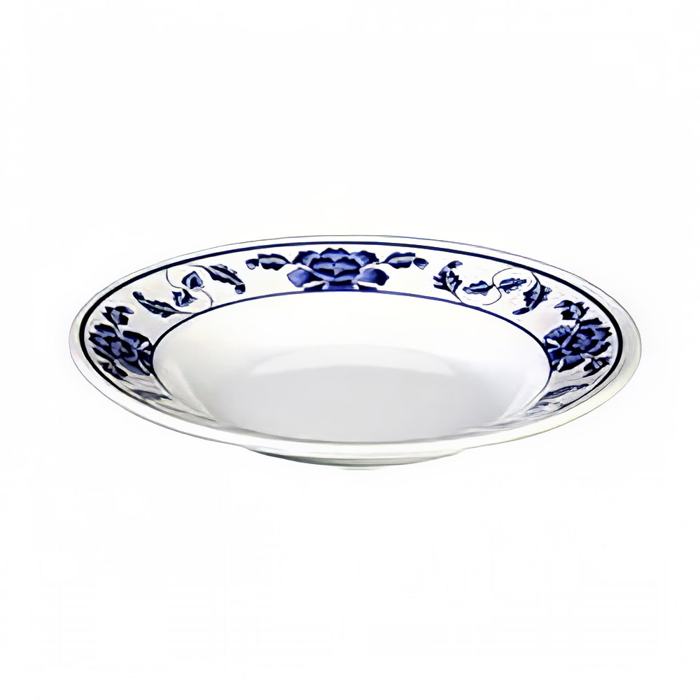 438-1108TB 7 7/8" Round Lotus Soup Plate - Melamine, White/Blue
