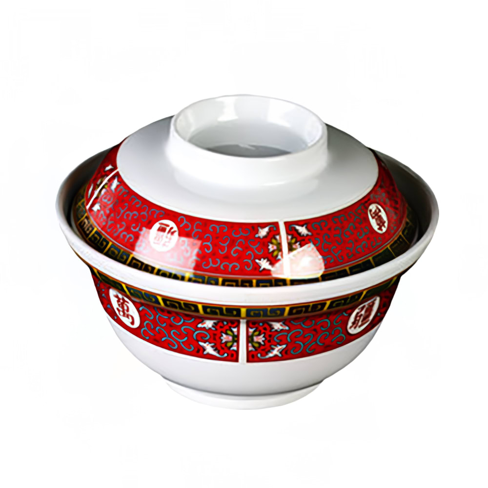 438-3201TR 20 oz Round Longevity Noodle Bowl - Melamine, Red/White