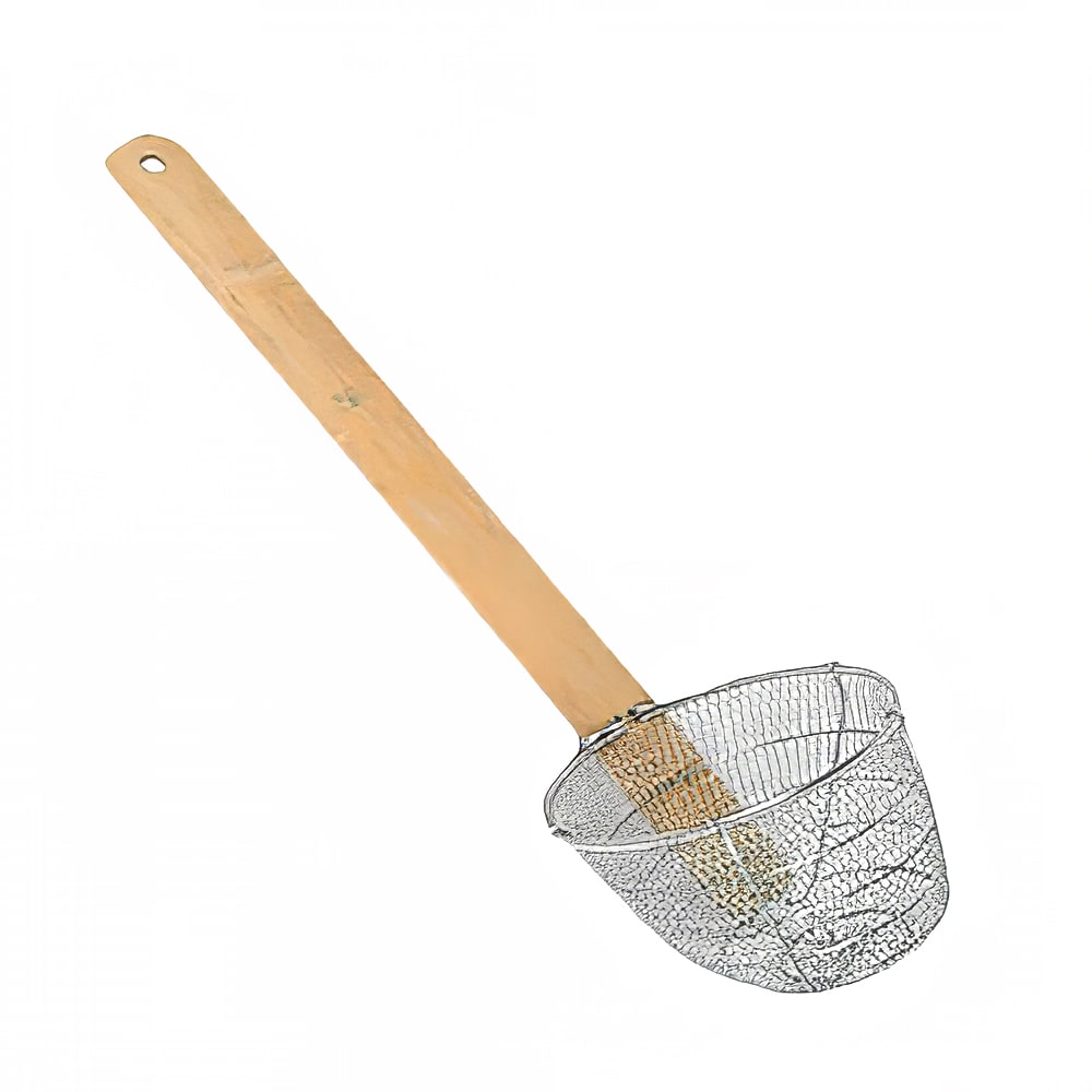 438-SLNS005 5 1/2" Mesh Noodle Skimmer - Bamboo Handle, Stainless Steel