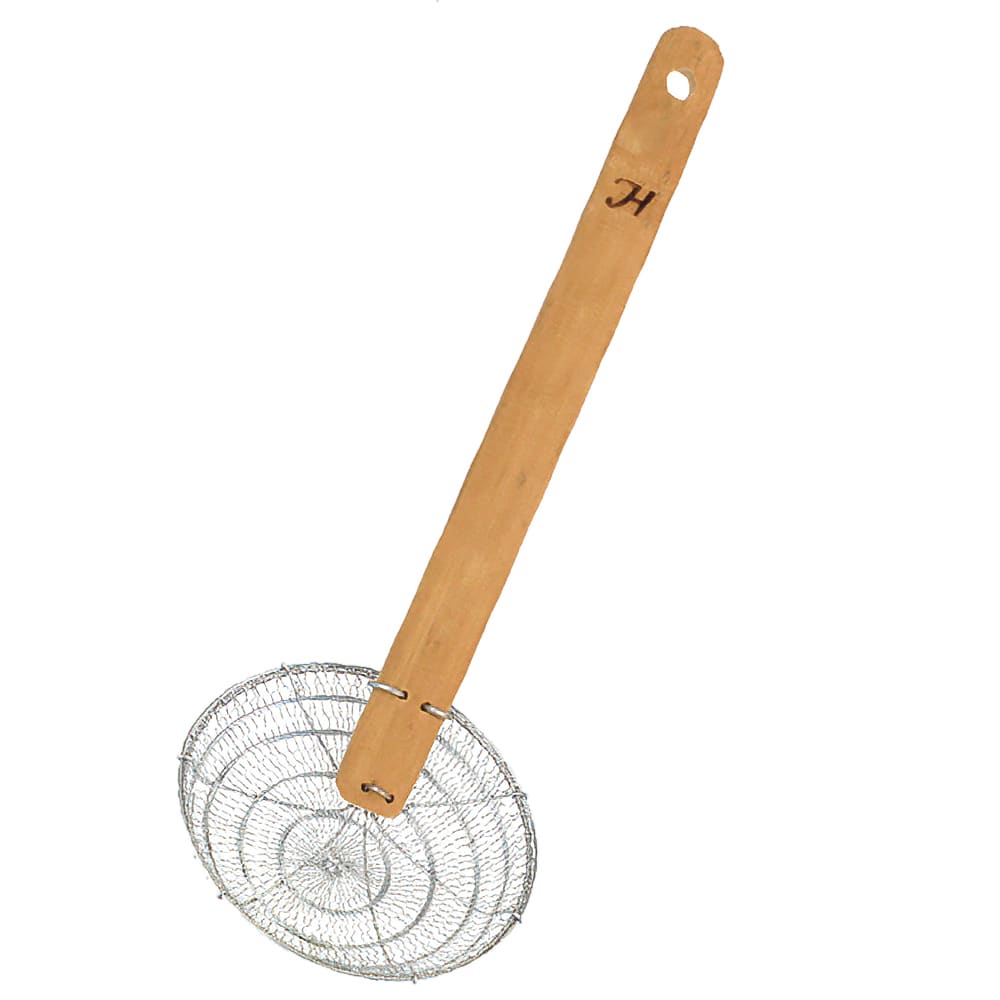 438-SLSKR108GV 8 1/4" Fine Mesh Skimmer - Bamboo Handle, Galvanized Steel