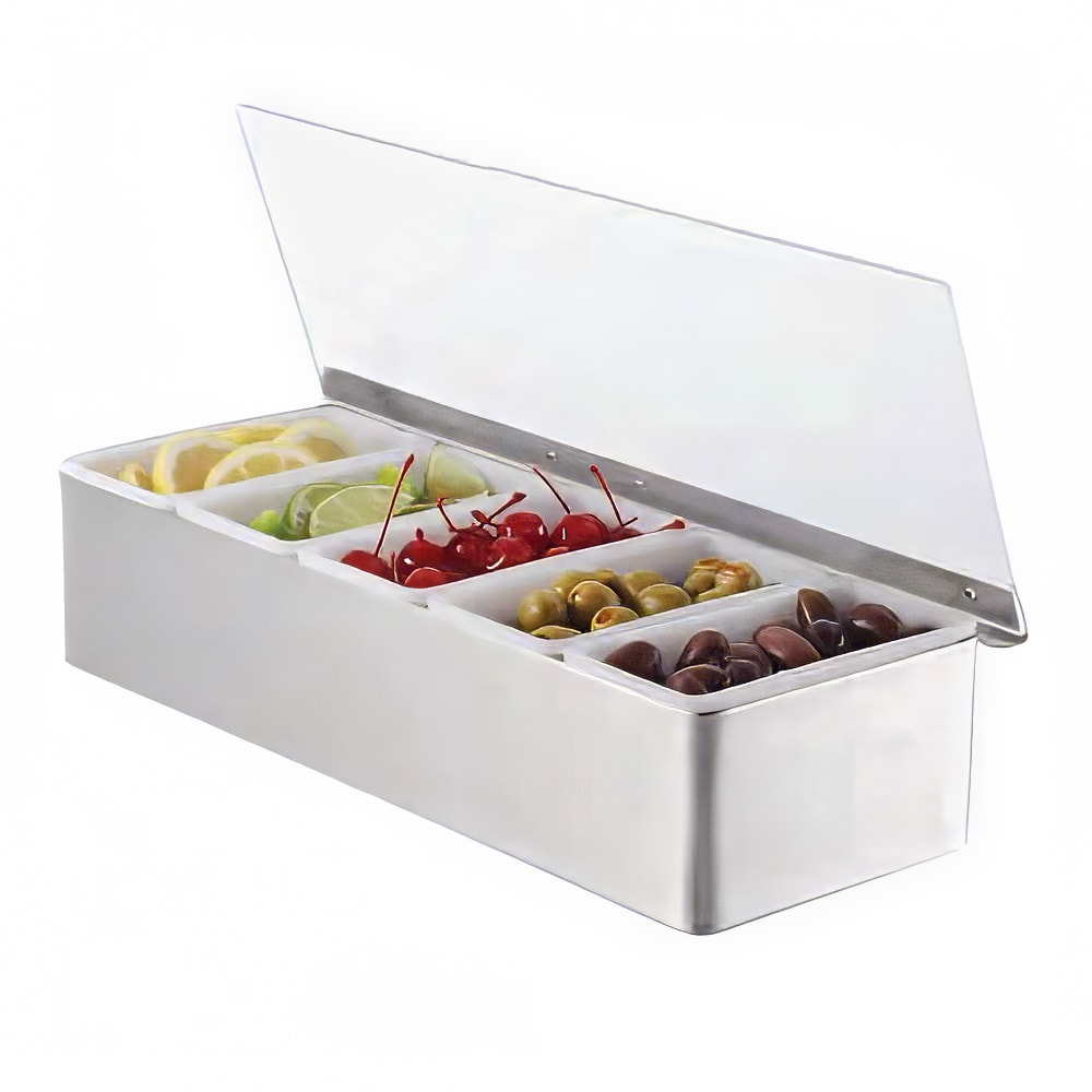 166-CD5 (5) Compartment Bar Garnish Tray - Flat Hinged Lid