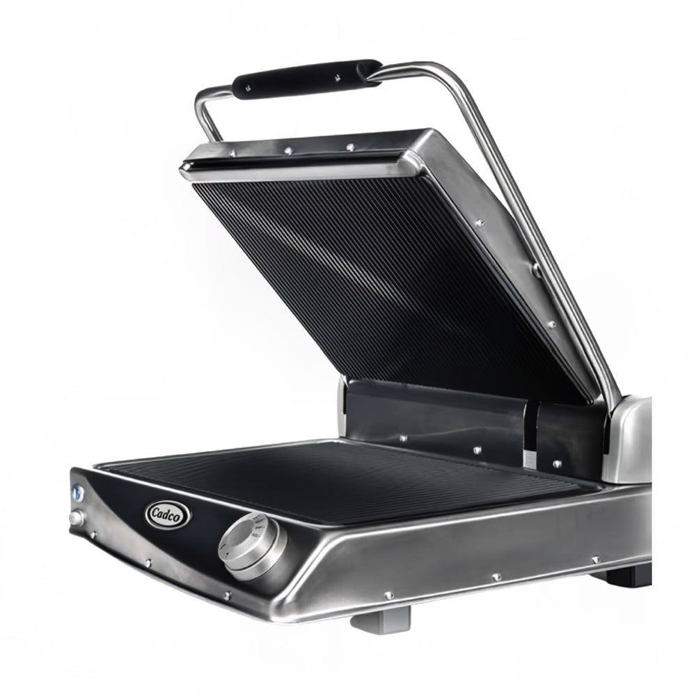 Cadco CPG-BBQ Single Commercial Panini Press w/ Glass Ceramic Grooved Plates, 208-240v