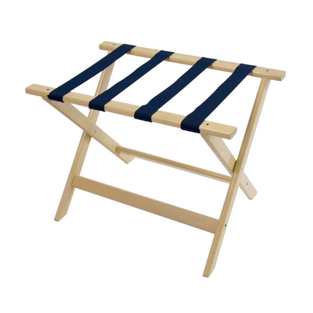 202-177WW1 Wood Luggage Rack w/ 2 1/4" Navy Blue Straps - 26"W x 17"D x 18 1/2&quo...