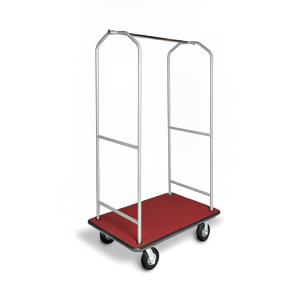 202-2005BK060RED Economy Bellman Cart w/ Red Carpet, Gray Casters & Black Bumper, Silver Meta...