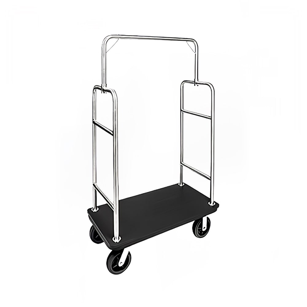202-2599PLS010 Upright Hotel Luggage Cart w/ Black Plastic Surface, Stainless