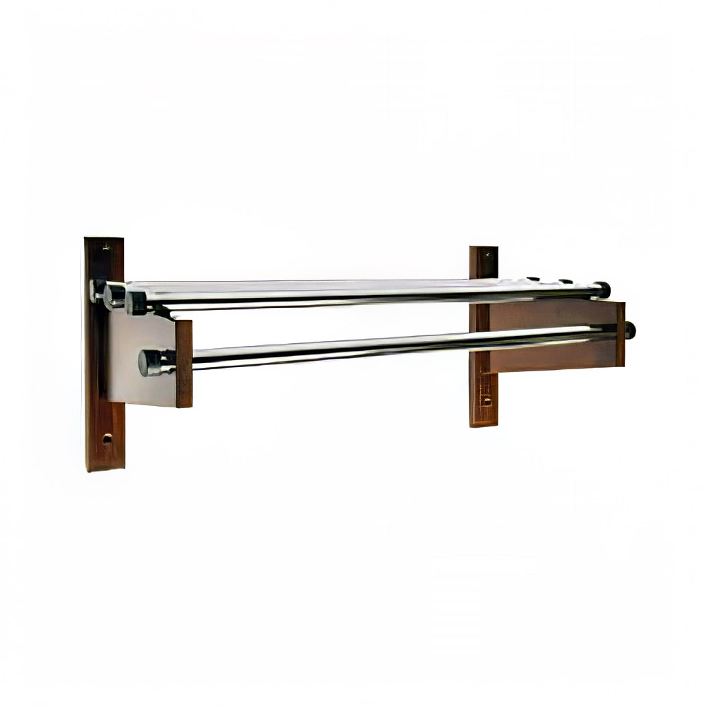 202-TDE24 24" Wall Mount Coat Rack w/ 1" Zinc Plated Rod & Mahogany Hardwood Bracke...