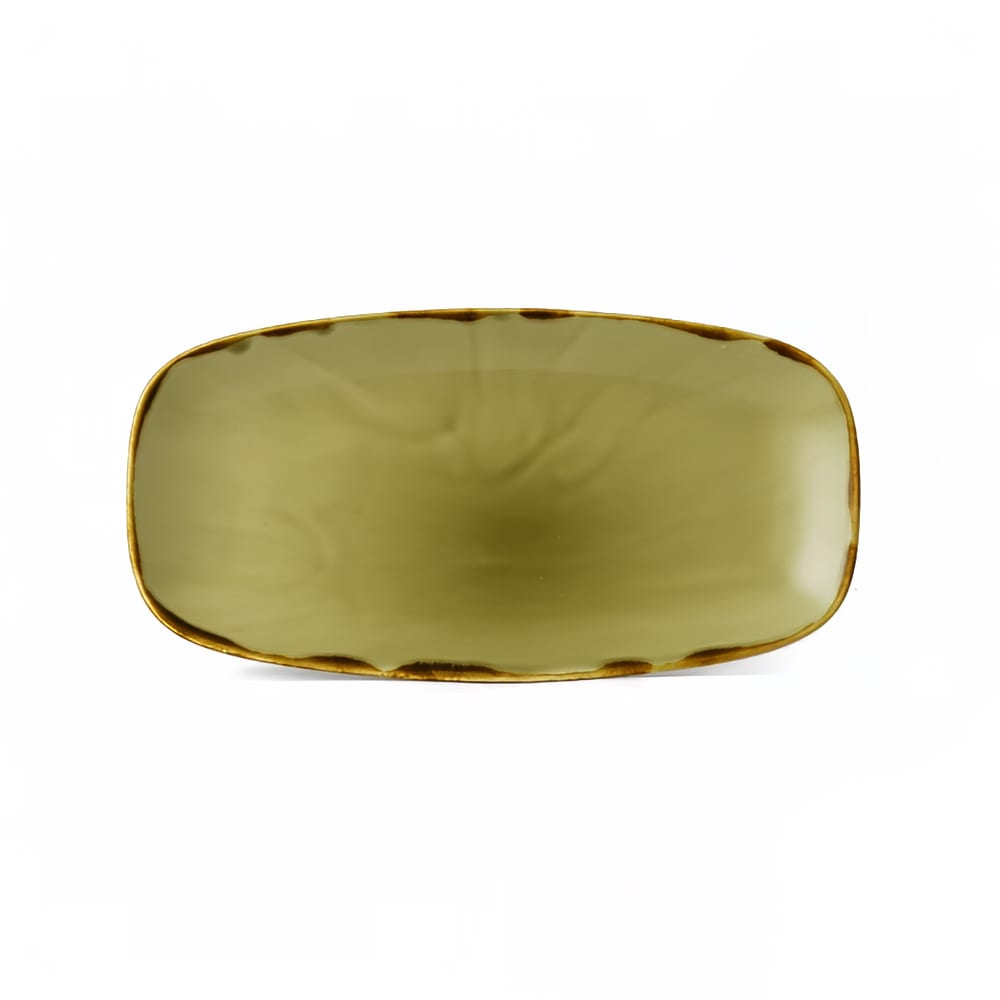 245-HG355 13 7/8" x 7 3/8" Oblong Harvest Chef's Plate - Ceramic, Green