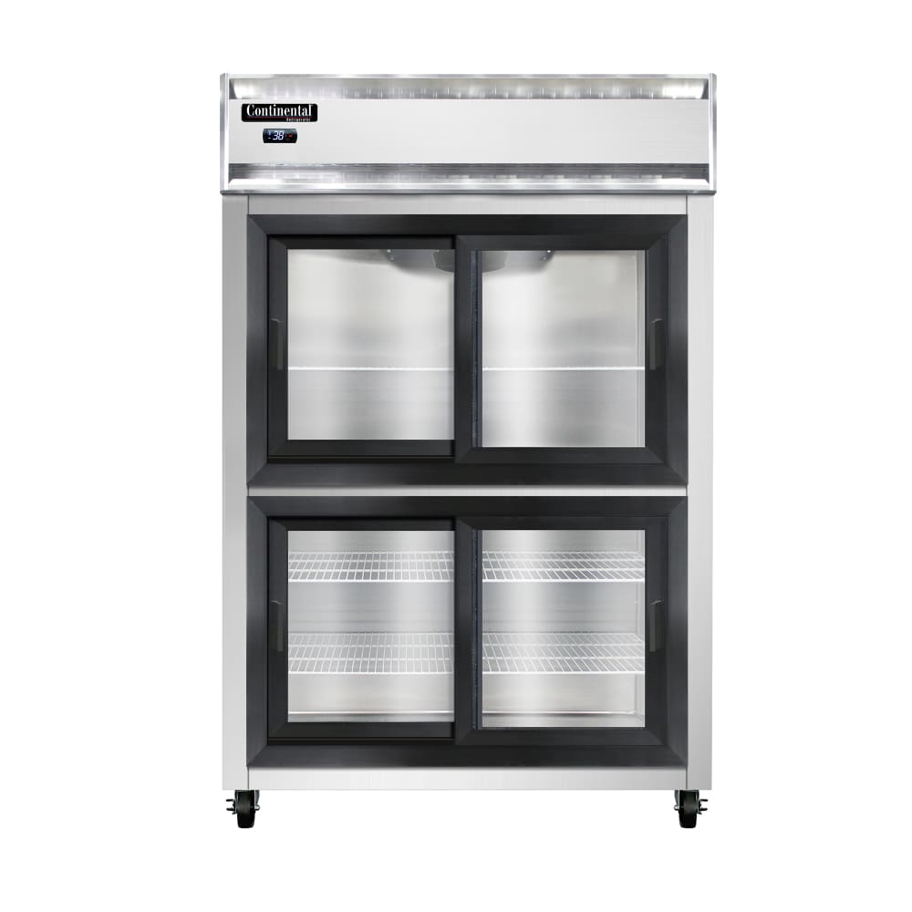 160-2RNSGDHD 52" Two Section Reach In Refrigerator, 4 Sliding Glass  Doors, Top Compressor,...
