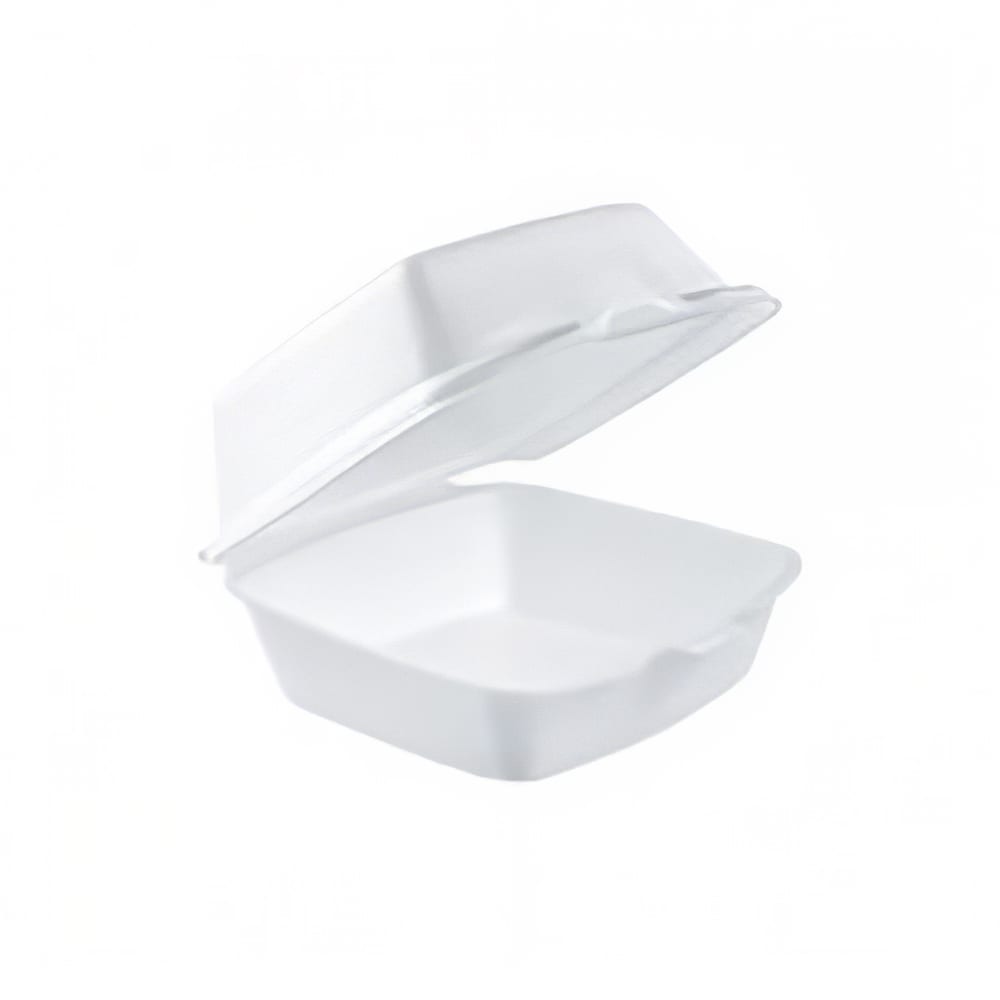 538-50HT1 Hinged Lid Food Container - 5"L x 5 2/5"W x 3"H, Insulated Foam, White
