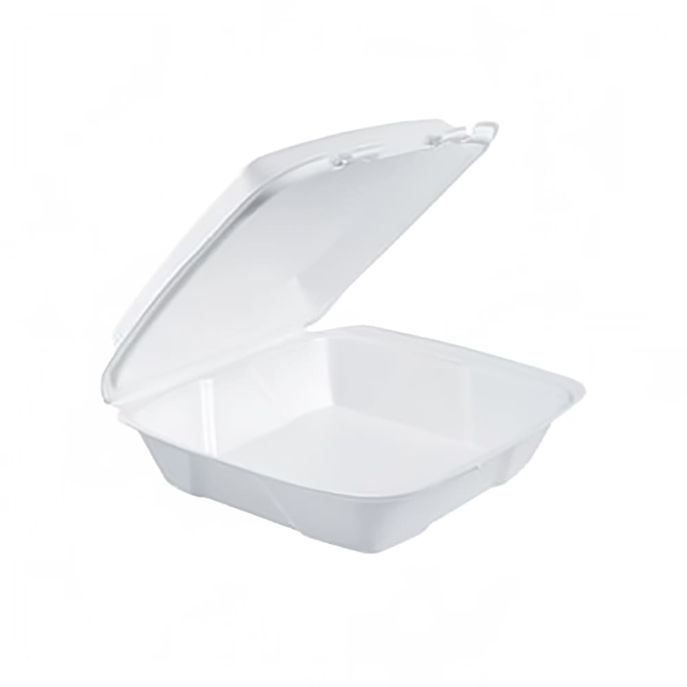 Dart 90HT1 Hinged Lid Food Container - 9 2/5"L x 9"W x 3"H, Insulated Foam, White