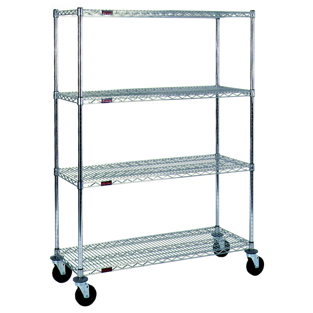 241-CC1848CSB Stem Caster Cart - (4) 18X48" Shelf, Resilient Tread, 2-Brake, Chrome-Plated