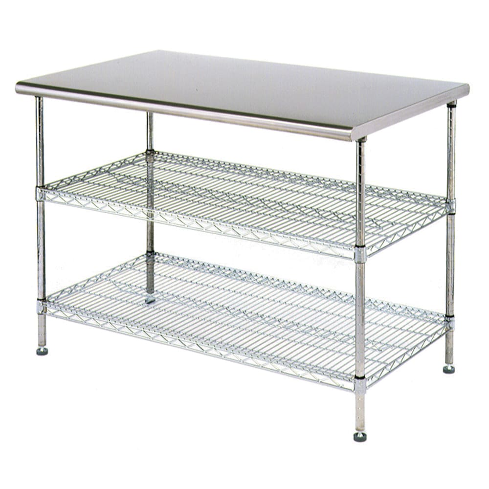 241-T2448EBW 48" 16 ga Work Table w/ Undershelves & 304 Series Stainless Flat Top