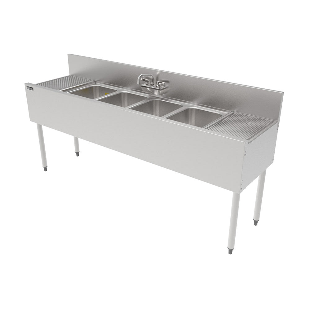 199-TS72M4DBSTK 72" 3 Compartment Sink w/ 10"L x 14"W Bowl, 9 1/4" Deep