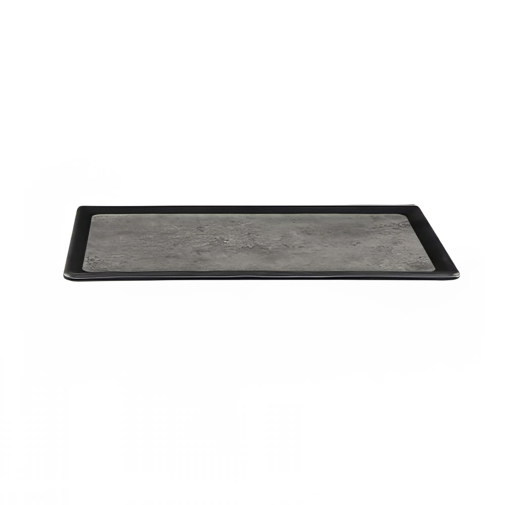 701-B179128SLVB 12 5/8" x 6 7/8" Rectangular Kobe Tray - Melamine, Black/Silver