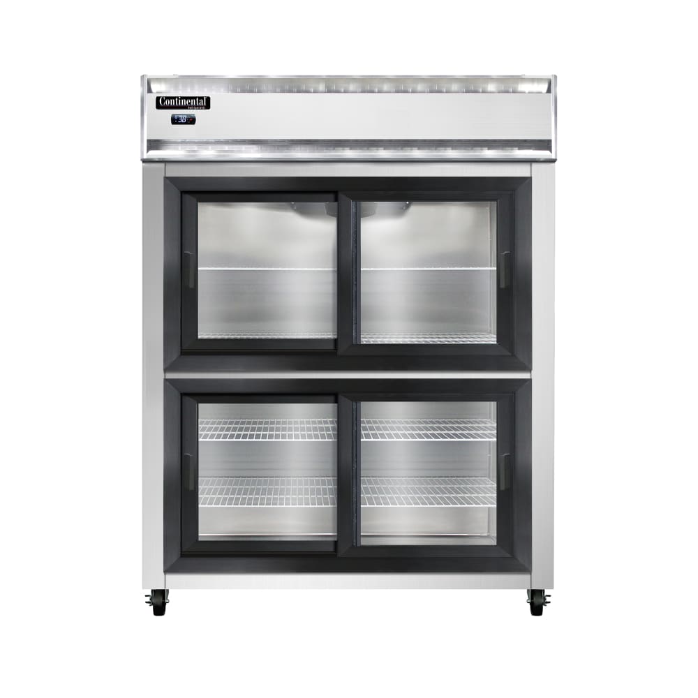 160-2RENSGDHD 57" Two Section Reach In Refrigerator, 4 Sliding Glass  Doors, Top Compressor,...