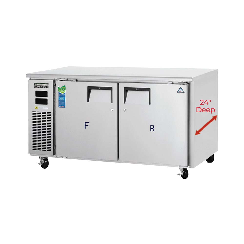 Everest Refrigeration ETRF2-24 59 1/2" W Undercounter Refrigerator/Freezer w/ (2) Sections & (2) Doors, 115v