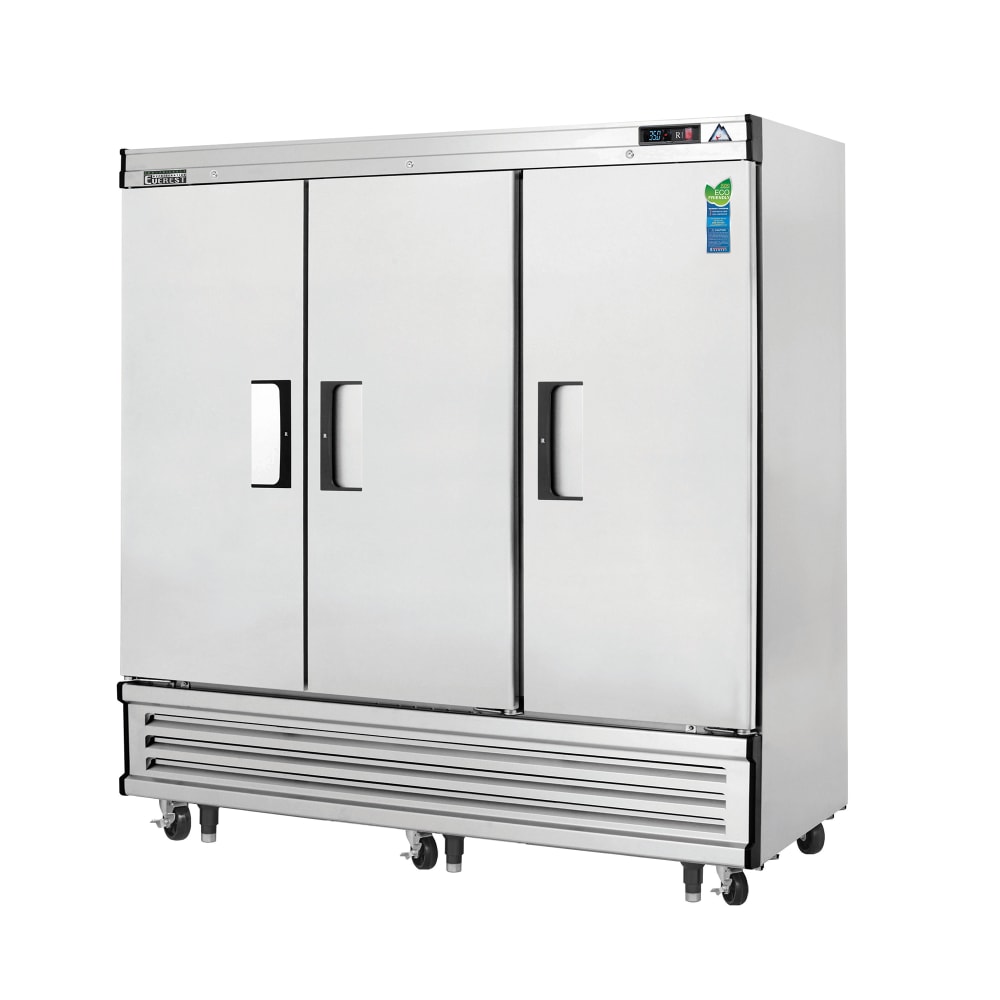 545-EBR3 74 3/4" Three Section Reach In Refrigerator, (3) Left/Right Hinge Solid Doors, 115v