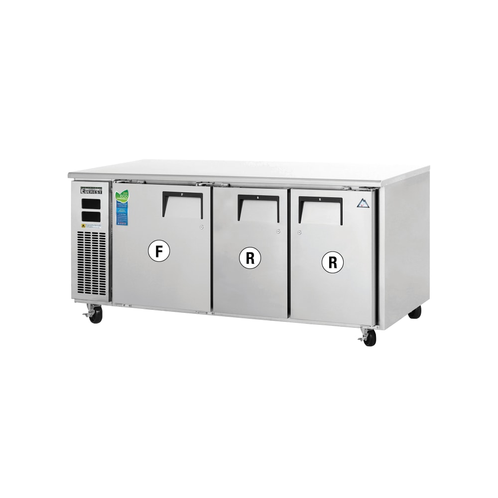 Everest Refrigeration ETRF3 71 1/8" W Undercounter Refrigerator/Freezer w/ (3) Sections & (3) Doors, 115v