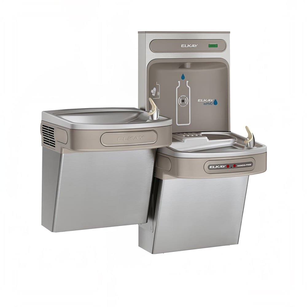 Elkay EZOTL8WSSK Wall Mount Bi Level Drinking Fountain w/ Bottle Filler - Non Filtered, Refrigerated, Stainless
