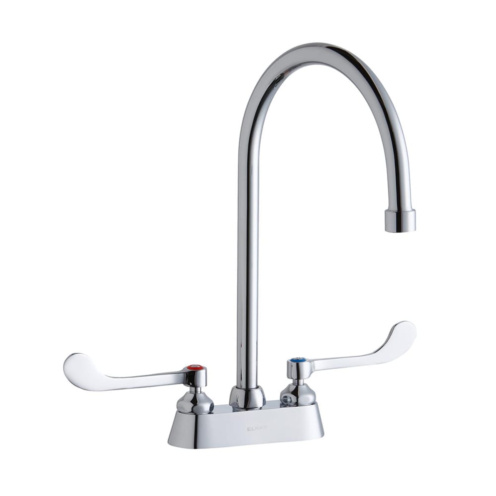 189-LK406GN08T6 Deck Mount Faucet w/ 8" Gooseneck Swing Spout & 6" Wrist Blade Hand...