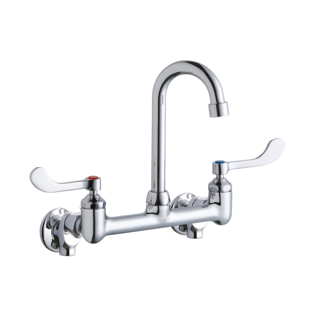 189-LK940GN04T4S Splash Mount Faucet w/ 4" Gooseneck Spout & 4" Wrist Blade Handles...