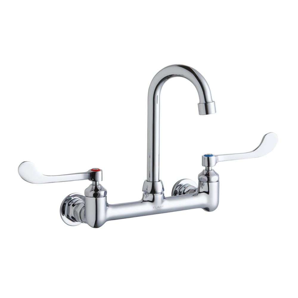 189-LK940GN04T6H Splash Mount Faucet w/ 4" Gooseneck Spout & 6" Wrist Blade Handles...