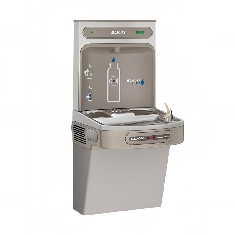 189-LZO8WSLK Wall Mount Drinking Fountain w/ Bottle Filler - Filtered, Refrigerated, Light Gray