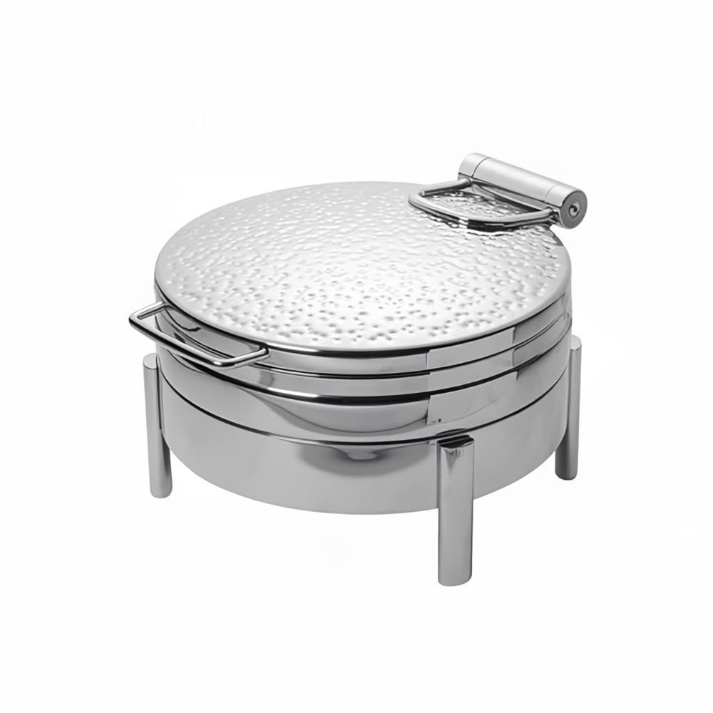 969-3928HS 6 qt Round Induction Chafing Dish w/ Hinged Lid, Stainless Steel, Hammered Finish