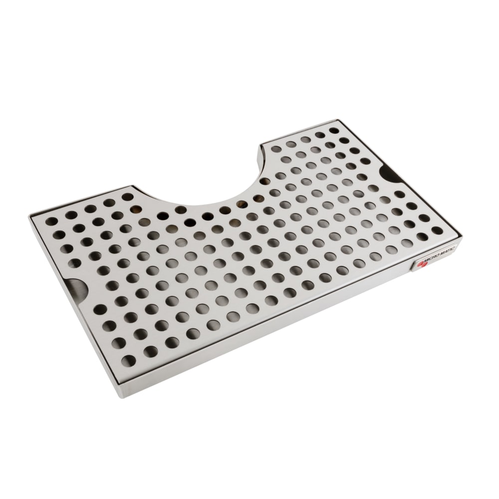 Micro Matic DP-920 Surface Mount Drip Tray Trough w/ Draft Tower Cutout - 12"W x 7"D, Stainless Steel