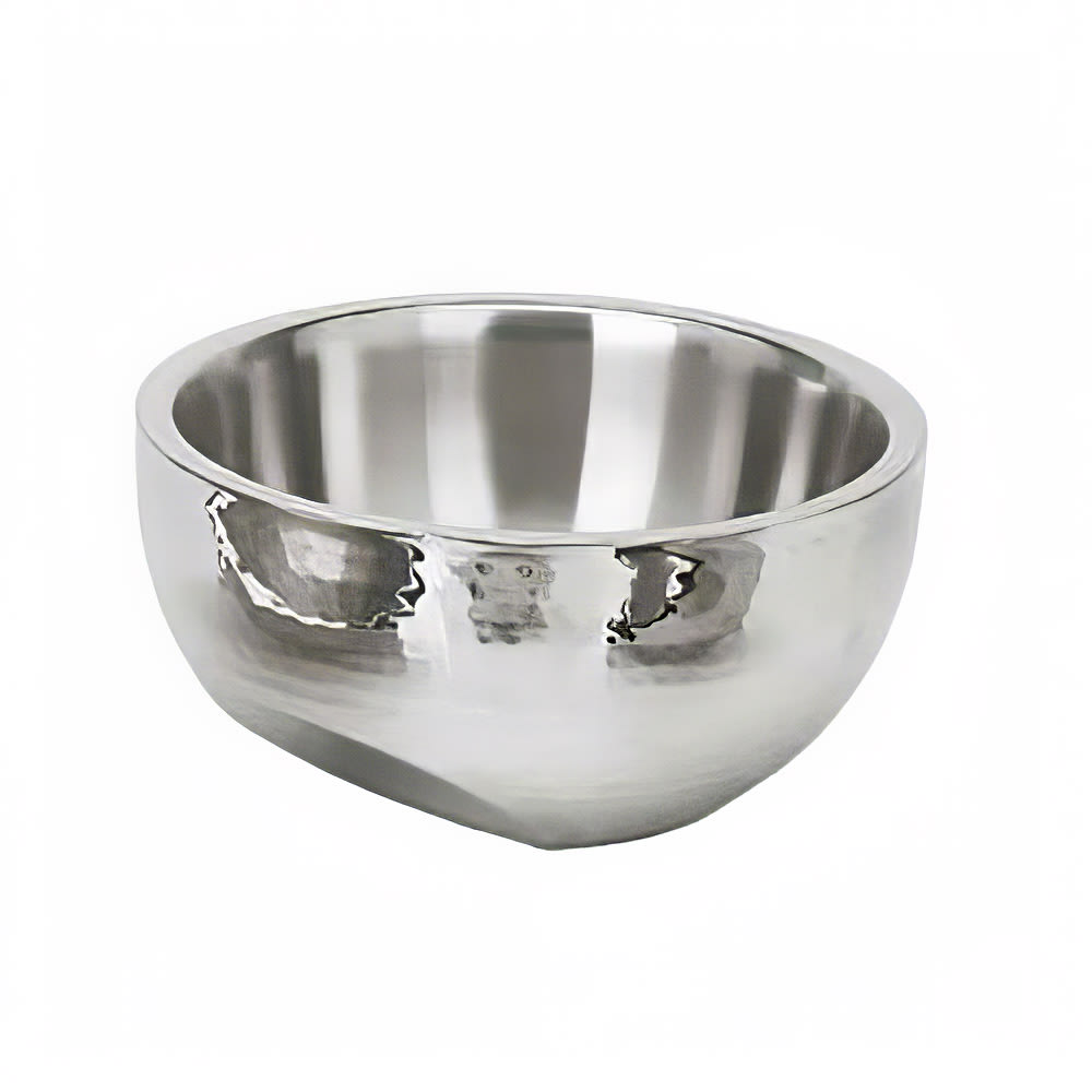 969-7210 115 oz Round Dual Angle Bowl - Hammered Stainless Steel
