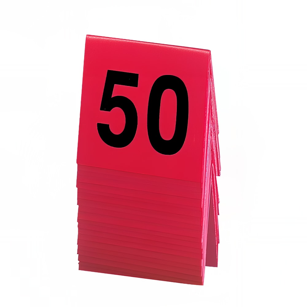 151-2261 Tabletop Number Tents - #26 50, 3" x 3", Red/Black