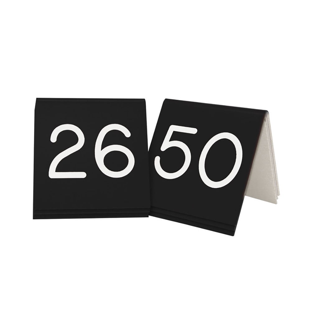 151-269B2 3" Square Tabletop Number Tent - #26 to #50, Plastic, Black/White