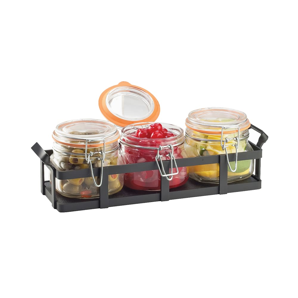 151-333513 Rectangular 3 Compartment Condiment Jar Display - Clear/Black
