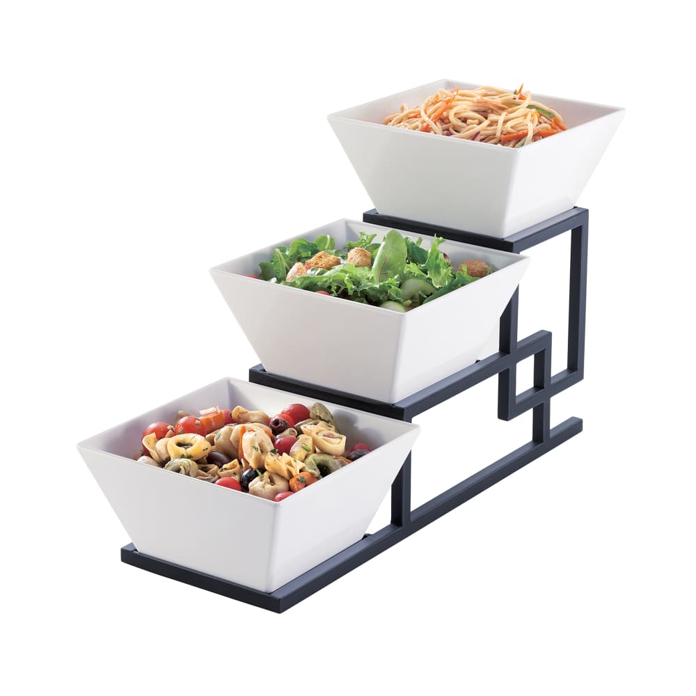 151-340413 3 Tier Display Riser w/ 3 Melamine Bowls - 6 1/2"L x 19"W x 12"H, Metal...