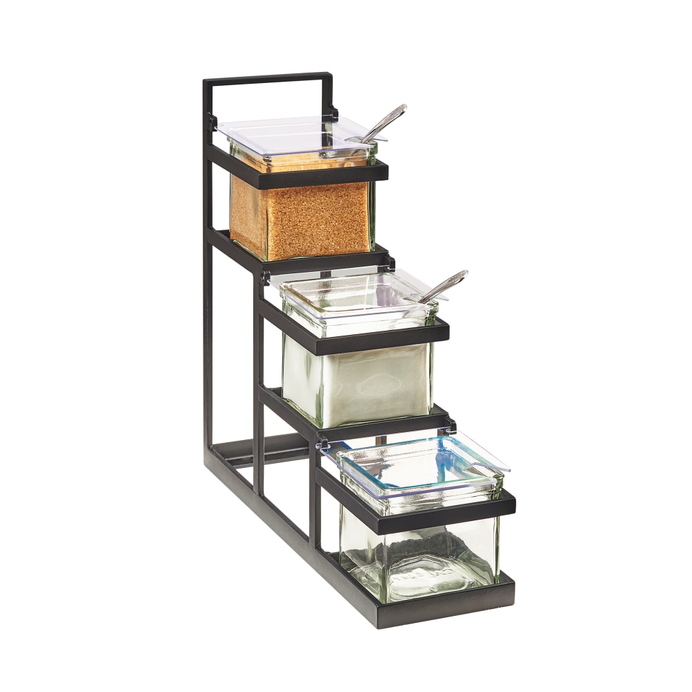 151-360513 Rectangular 3 Compartment Condiment Jar Display - Clear/Black